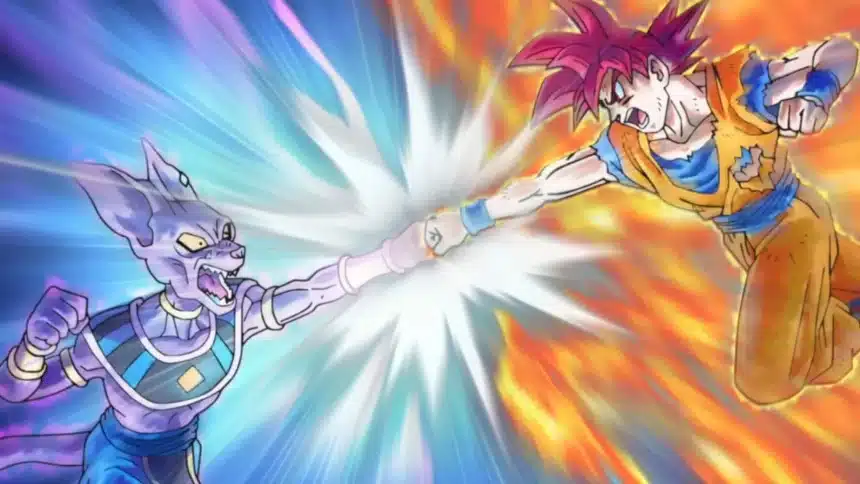 Goku affronta beerus in dragon ball super