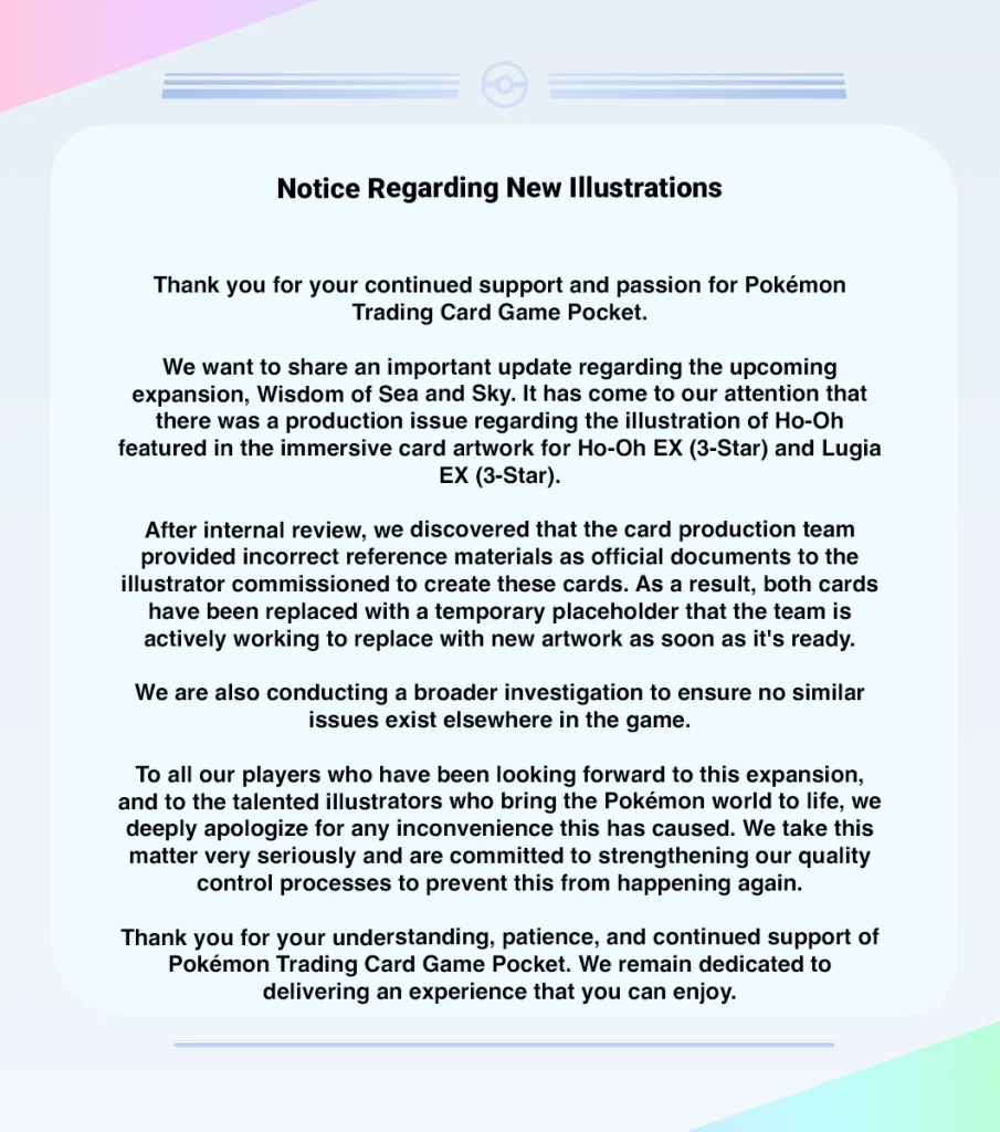 Pokémon tcg, the pokémon company rimuove l’artwork di ho-oh dopo le accuse di plagio