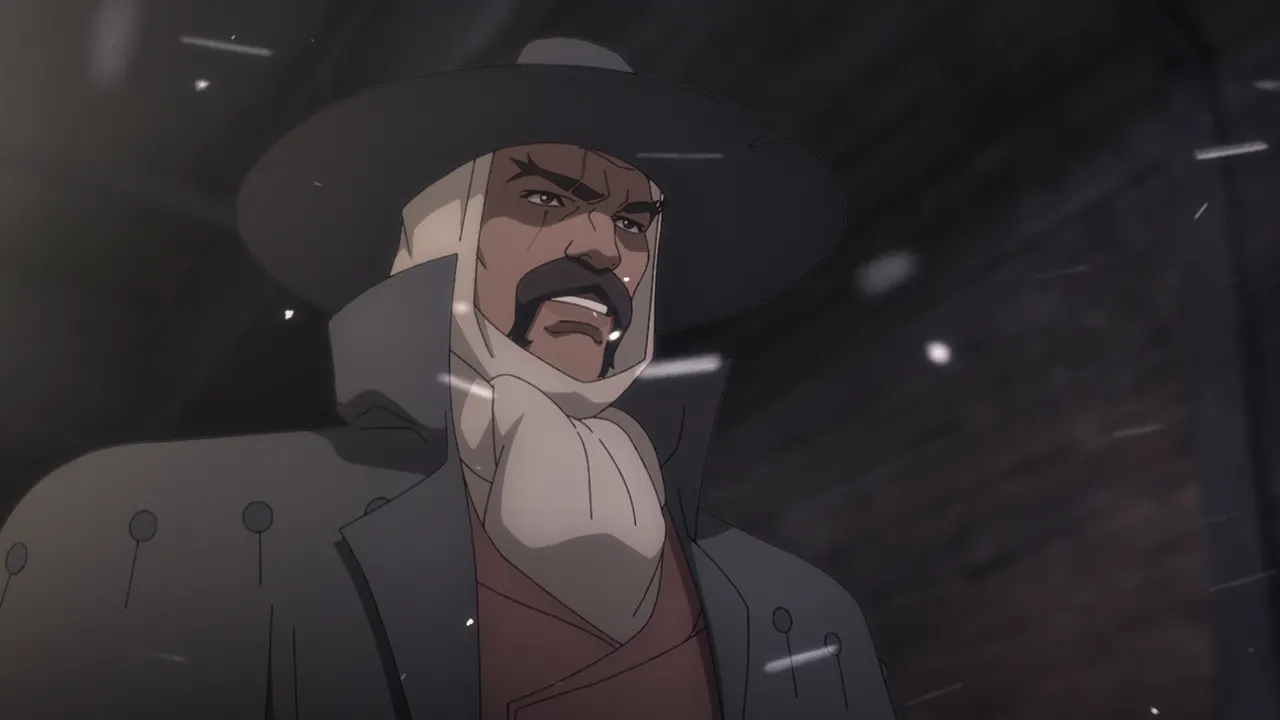Bass x machina, il protagonista della serie animata netflix in un'ambientazione western steampunk